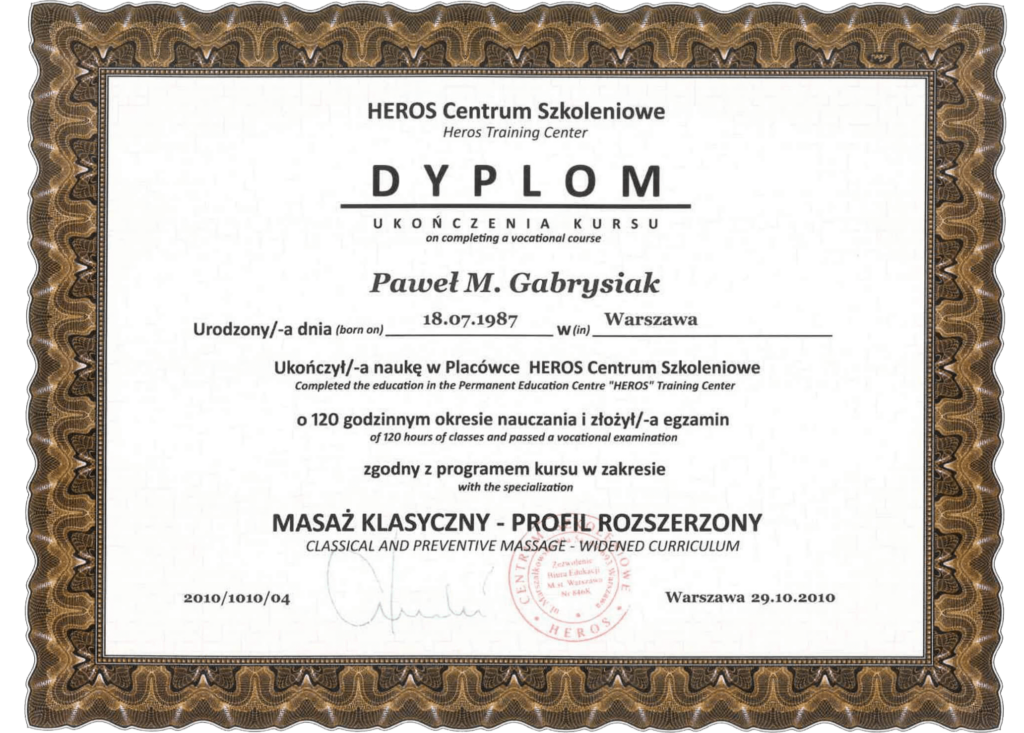 dyplom masaż