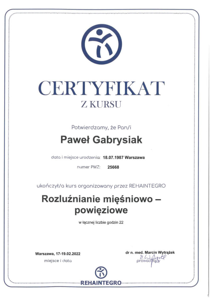 dyplom rozluźnianie mięśniowo powięziowe